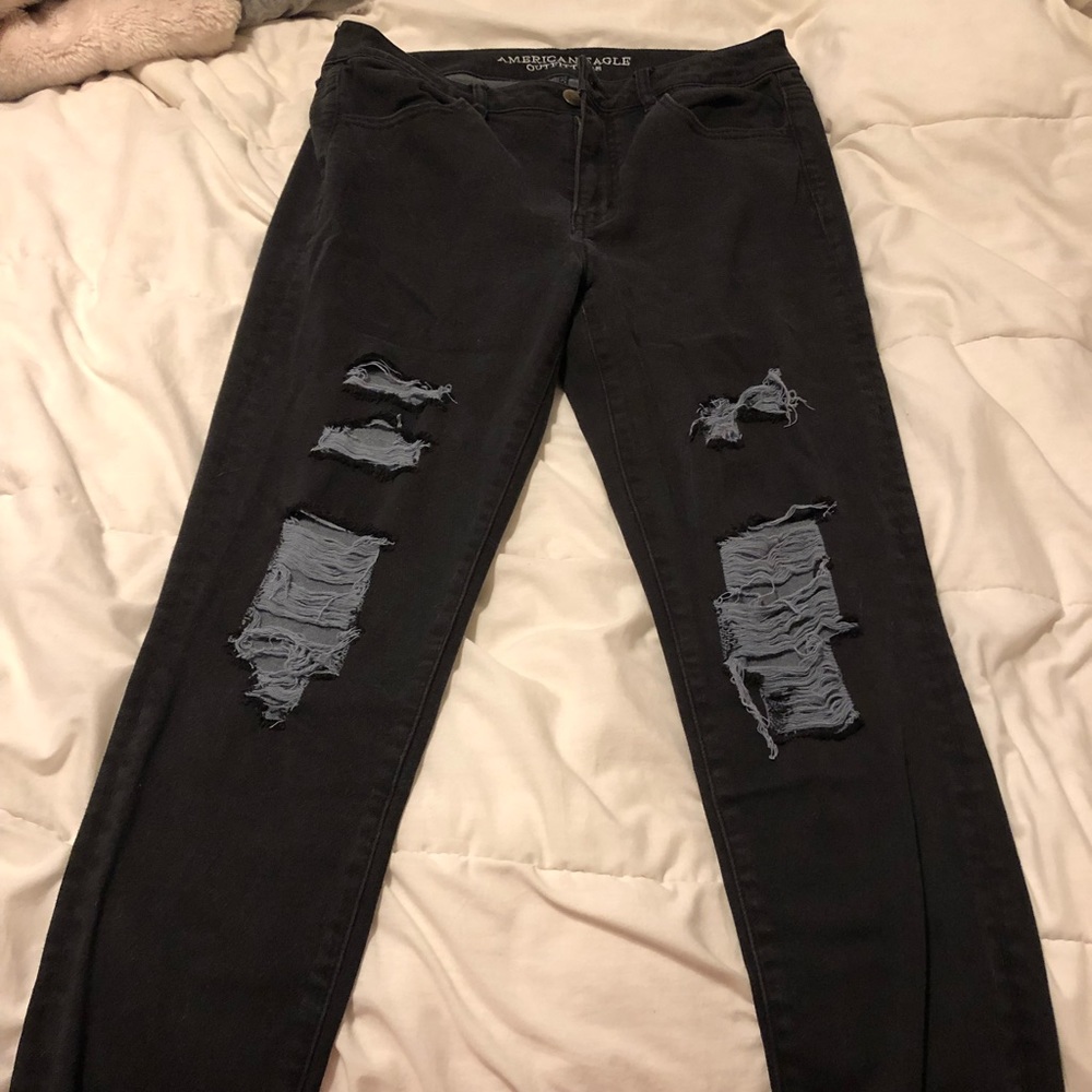 Black American Eagle Hi-Rise Ripped Jeans